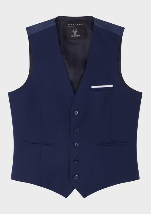 Gilet de costume en laine bleu marine Prince de Galles - Father & Sons   - 4 