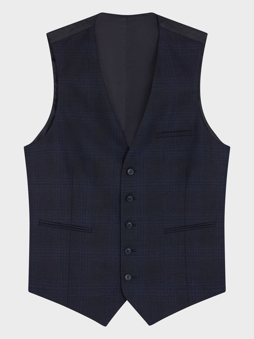 Gilet de costume en laine bleu marine Prince de Galles - Father & Sons   - 4 