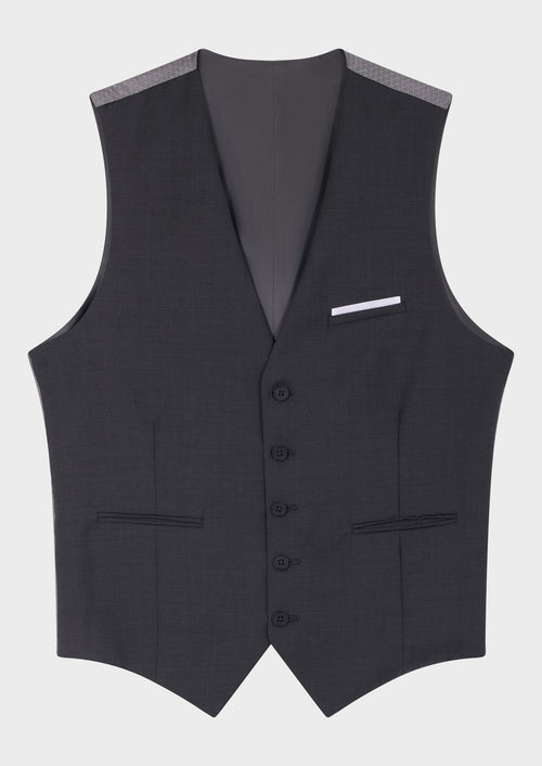 Gilet de costume en laine Marzotto unie anthracite - Father & Sons   - 5 