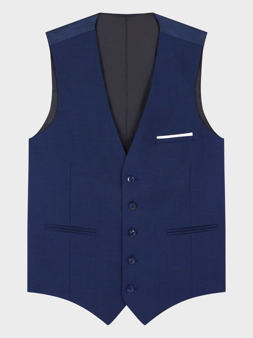 Gilet de costume en laine Marzotto unie bleu indigo - Father & Sons   - 5 