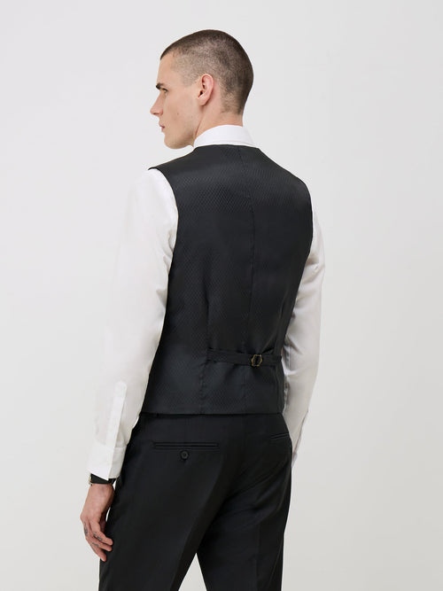 Gilet de costume en laine Marzotto unie noire - Father & Sons   - 2 