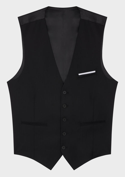 Gilet de costume en laine Marzotto unie noire - Father & Sons   - 3 