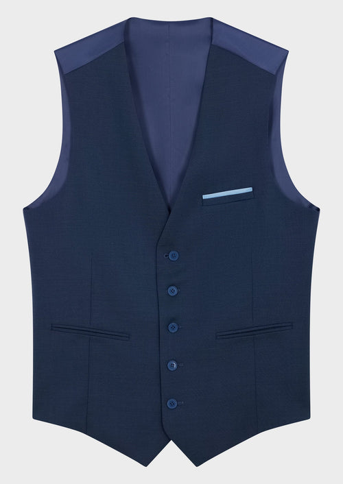 Gilet de costume en laine unie bleu prusse - Father & Sons   - 1 