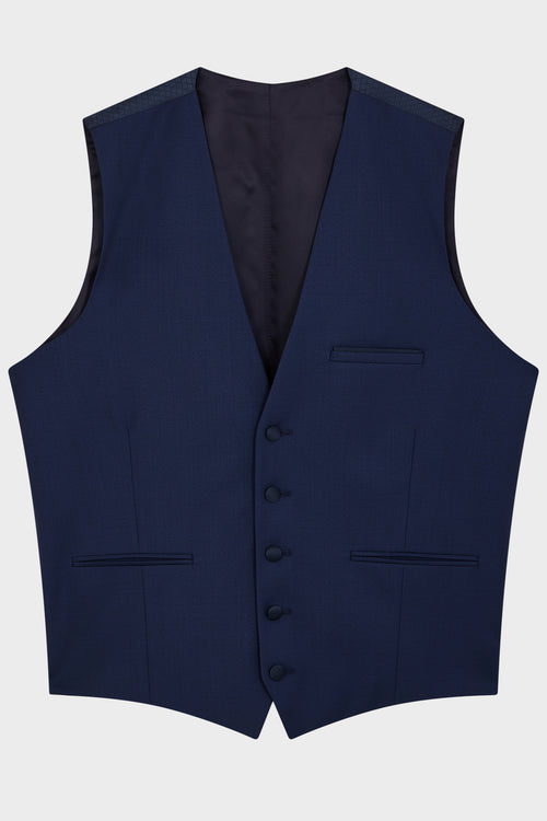 Gilet de smoking en laine unie bleu indigo - Father & Sons   - 4 