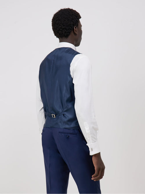 Gilet de smoking en laine unie bleu indigo - Father & Sons   - 2 