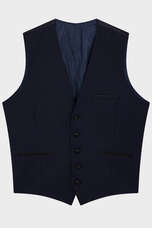 Gilet de smoking en laine unie bleu marine - Father & Sons   - 4 