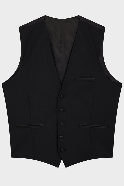 Gilet de smoking en laine unie noire - Father & Sons   -  