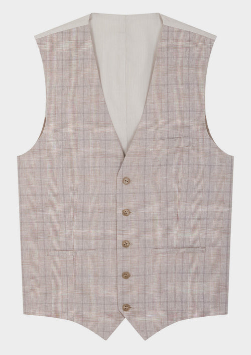 Gilet casual en lin et coton beiges Prince de Galles - Father & Sons   - 4 