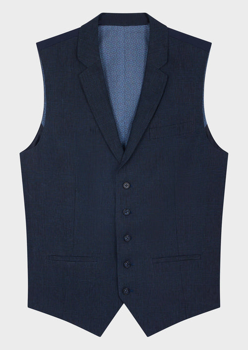 Gilet casual en lin bleu marine Prince de Galles - Father & Sons   - 4 