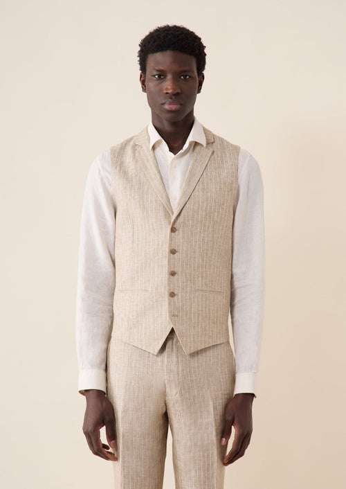 Gilet casual en lin beige à rayures blanches - Father & Sons   -  