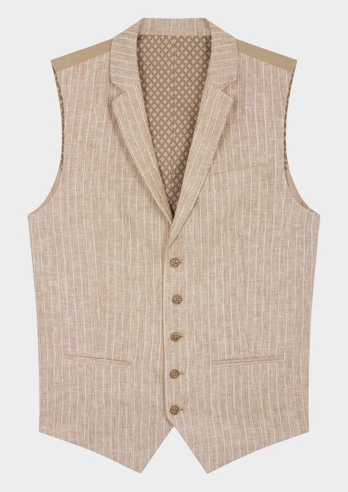 Gilet casual en lin beige à rayures blanches - Father & Sons   - 4 