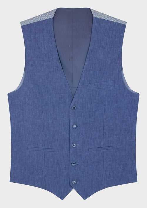 Gilet casual en lin uni bleu azur - Father & Sons   -  