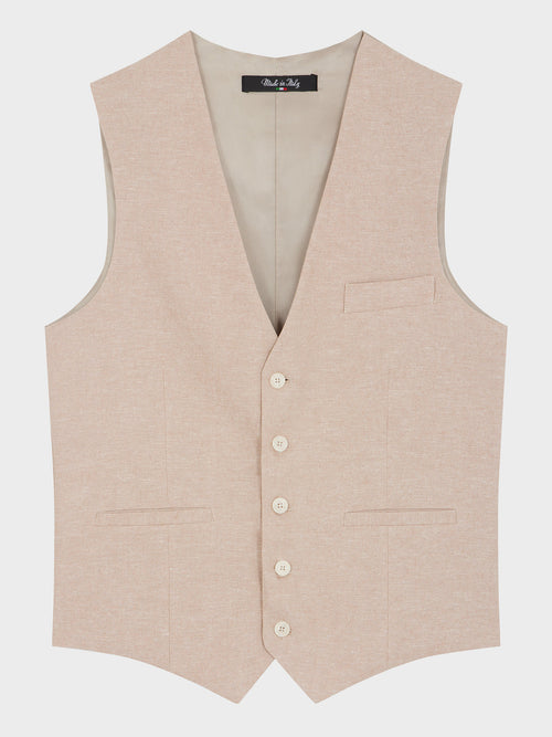 Gilet casual en coton et lin unis beiges - Father & Sons   -  