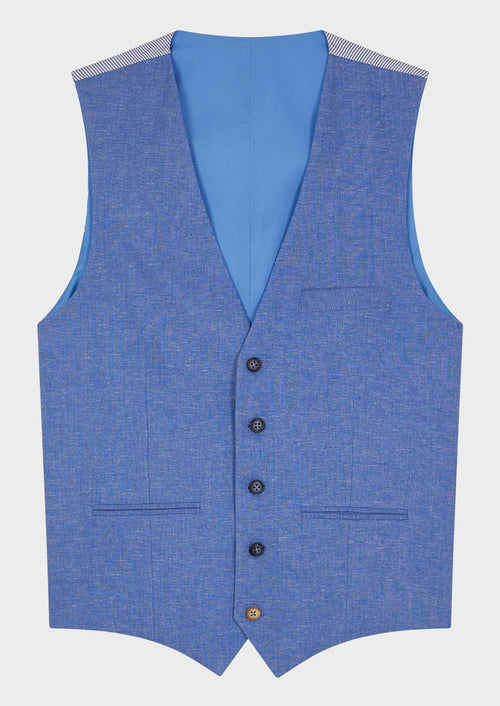 Gilet casual en lin mélangé uni bleu chambray - Father & Sons   -  