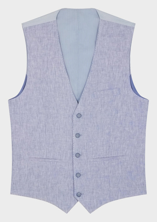 Gilet casual en lin uni bleu ciel - Father & Sons   -  