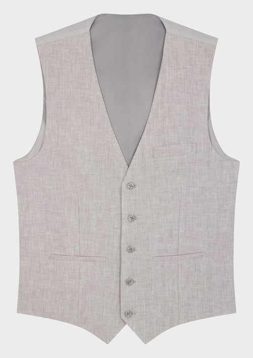 Gilet casual en lin uni gris perle - Father & Sons   - 4 