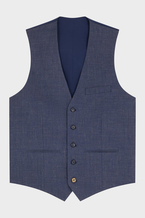 Gilet casual en lin et coton unis bleu indigo - Father & Sons   -  