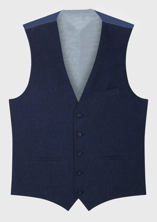 Gilet casual en lin uni bleu indigo - Father & Sons   - 3 