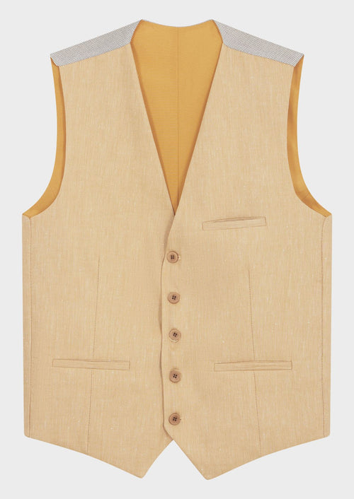 Gilet casual en lin mélangé uni jaune curry - Father & Sons   -  