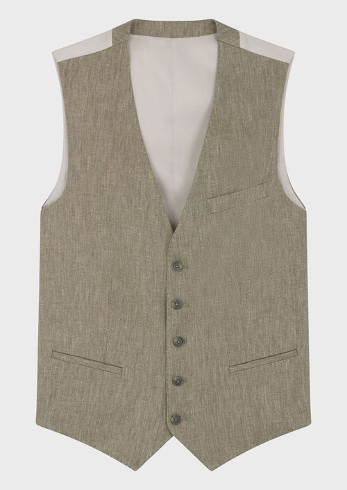 Gilet casual en lin mélangé uni kaki - Father & Sons   -  