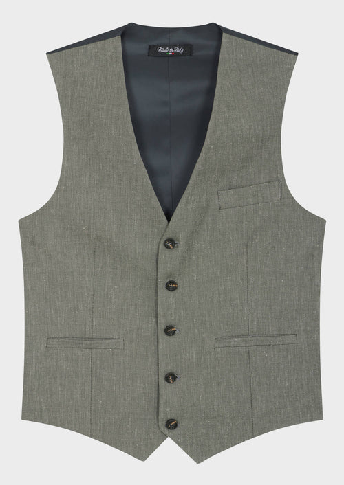 Gilet casual en coton et lin unis kaki - Father & Sons   -  