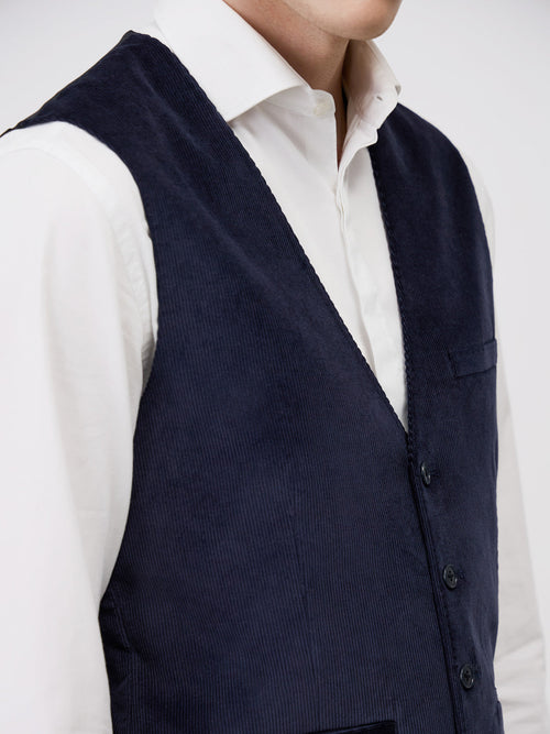 Gilet de costume en velours côtelé bleu marine - Father & Sons   - 4 