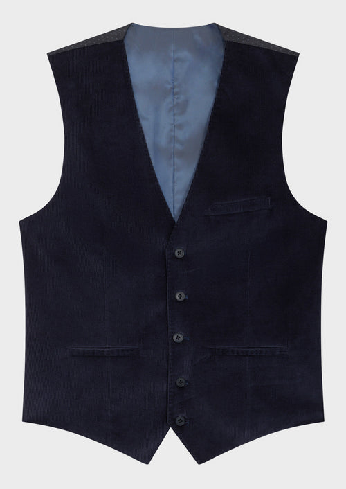 Gilet de costume en velours côtelé bleu marine - Father & Sons   - 5 