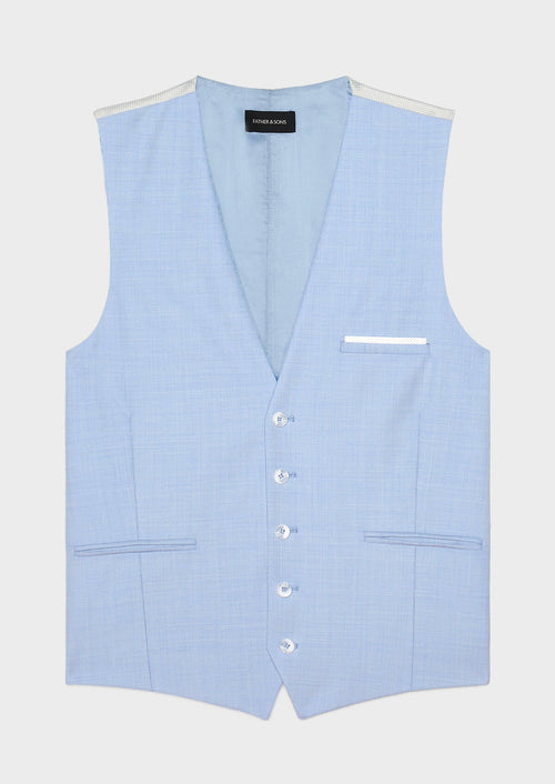 Gilet de costume en laine unie bleu clair - Father & Sons   - 4 