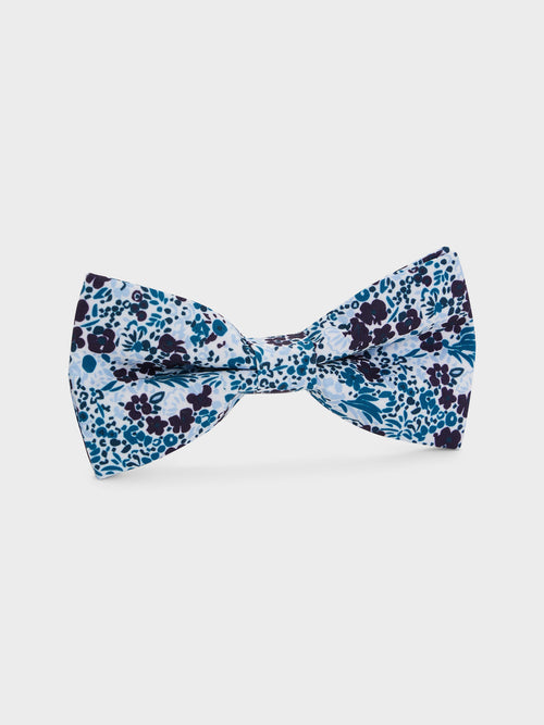 Noeud papillon aubergine à motif fleuri bleu - Father & Sons   -  