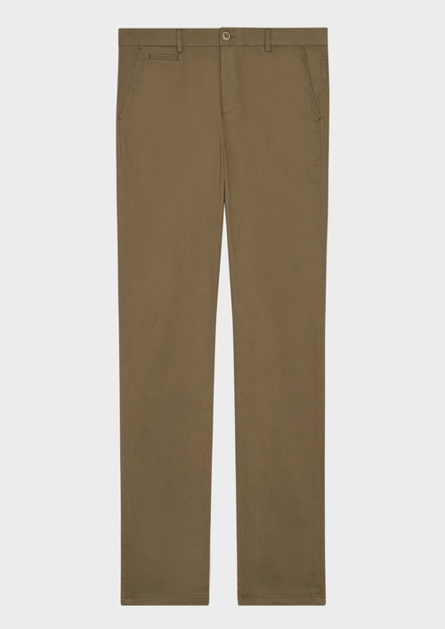 Chino slack skinny en coton stretch uni vert kaki - Father & Sons   - 4 