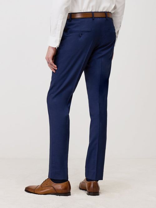 Pantalon coordonnable Regular en laine Marzotto unie bleu indigo - Father & Sons   - 2 