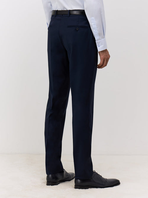 Pantalon coordonnable Regular en laine Marzotto unie bleu marine - Father & Sons   - 2 