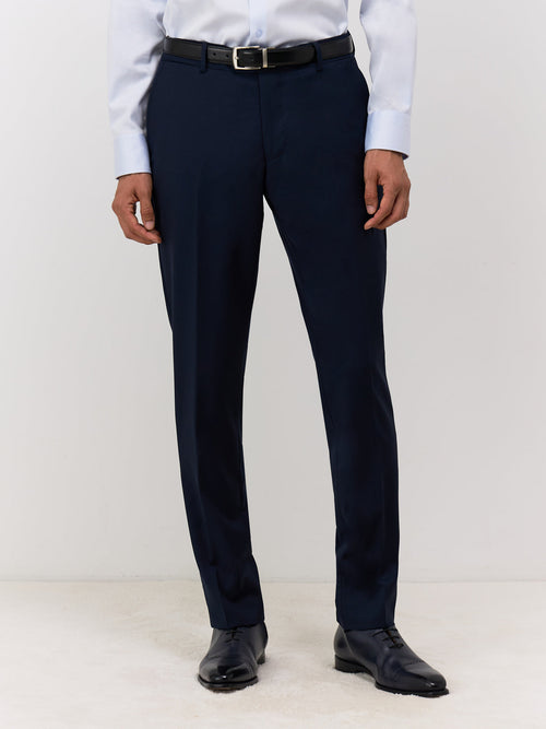 Pantalon coordonnable Regular en laine Marzotto unie bleu marine - Father & Sons   -  