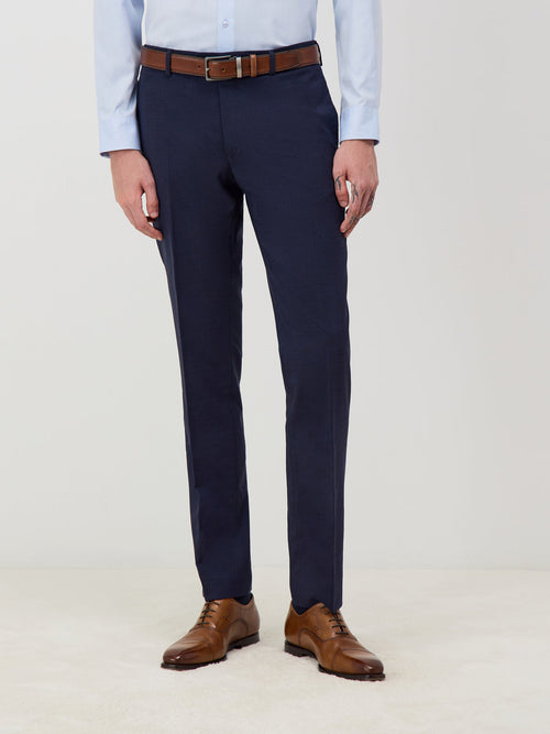 Pantalon voyage coordonnable en laine Marzotto unie bleu marine - Father & Sons   -  