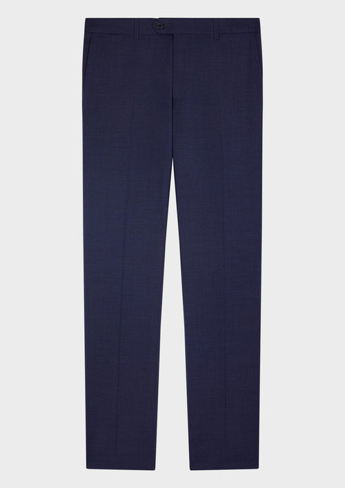 Pantalon voyage coordonnable en laine Marzotto unie bleu marine - Father & Sons   - 3 