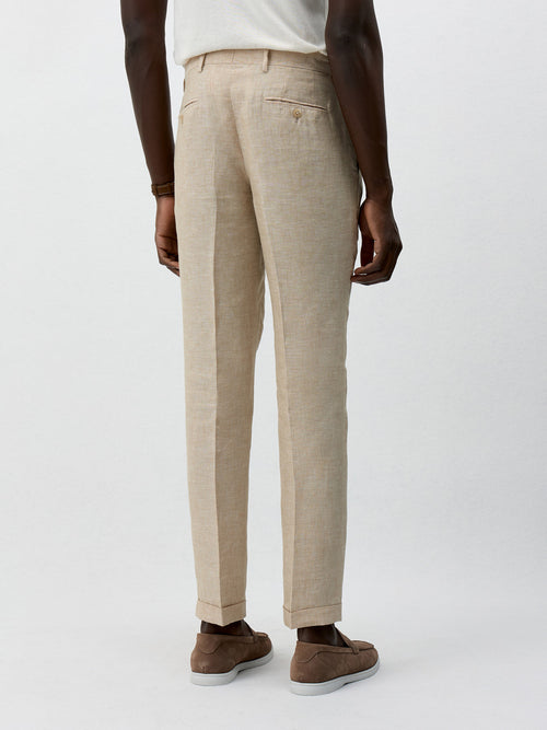 Pantalon coordonnable Slim en lin beige - 2 - Father & Sons   - 5 