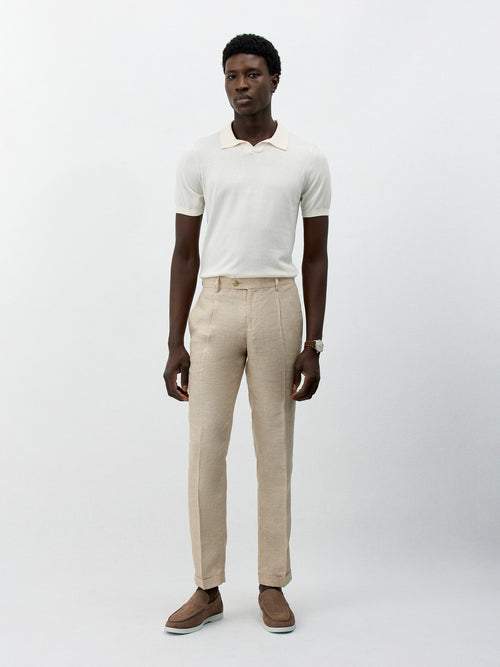 Pantalon coordonnable Slim en lin beige - Father & Sons   - 4 