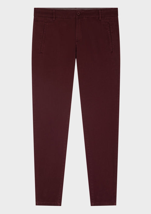 Chino slack skinny 7/8 en coton stretch bordeaux à motifs géométriques - 1 - Father & Sons   - 19 