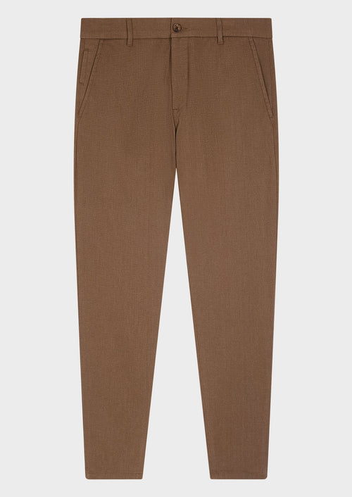 Chino slack skinny 7/8 en coton mélangé stretch uni camel - 1 - Father & Sons   - 17 