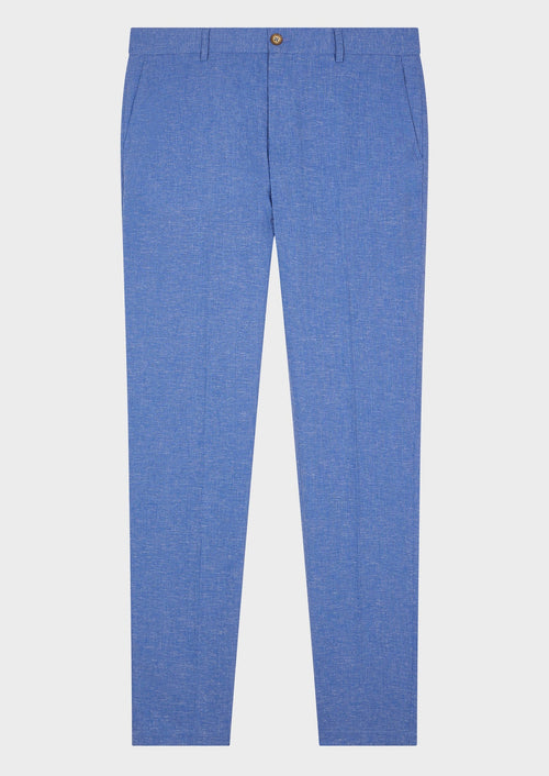 Pantalon coordonnable Skinny en lin mélangé uni bleu chambray - Father & Sons   -  