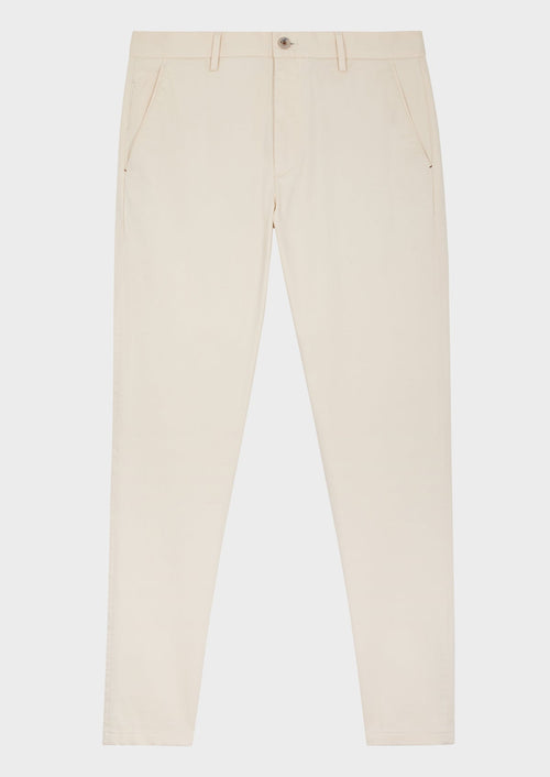 Pantalon slack skinny 7/8 en coton stretch uni écru - Father & Sons   - 5 