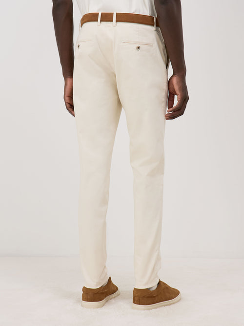 Pantalon slack skinny 7/8 en coton stretch uni écru - 2 - Father & Sons   - 13 