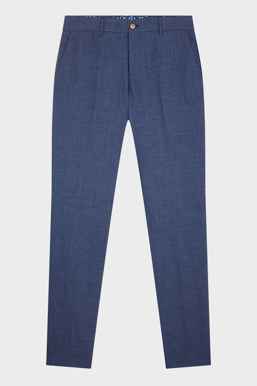 Pantalon coordonnable Skinny en lin et coton unis bleu indigo - Father & Sons   -  