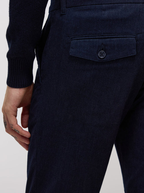 Chino slack skinny en coton mélangé bleu indigo - Father & Sons   - 3 