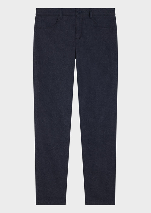 Pantalon casual skinny en coton mélangé bleu indigo - Father & Sons   - 5 