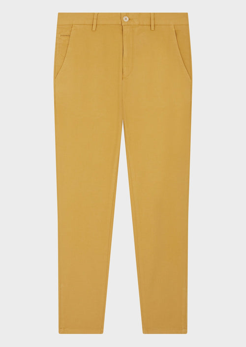 Chino slack skinny 7/8 en coton mélangé stretch uni jaune curry - 1 - Father & Sons   - 9 