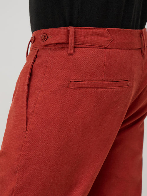 Chino slack skinny 7/8 en coton mélangé rouge - Father & Sons   - 3 