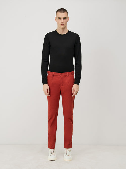 Chino slack skinny 7/8 en coton mélangé rouge - Father & Sons   - 4 