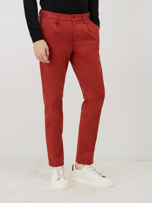 Chino slack skinny 7/8 en coton mélangé rouge - 1 - Father & Sons   - 7 