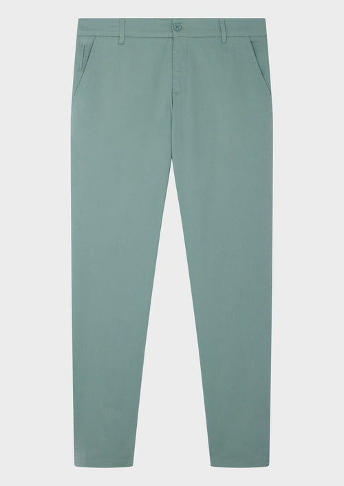 Chino slack skinny 7/8 en coton stretch uni vert - Father & Sons   - 4 